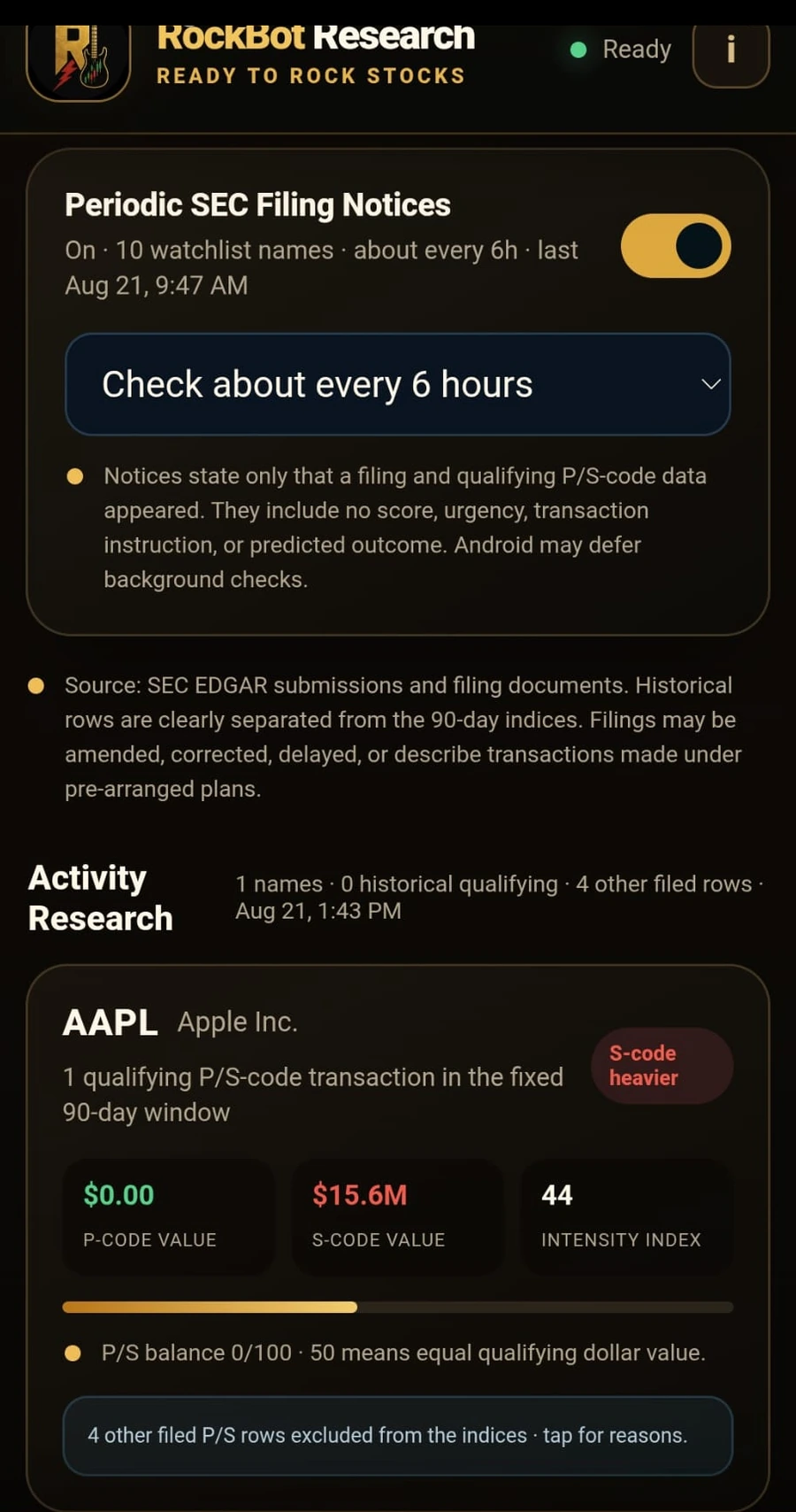 RockBot Research SEC filing research screen